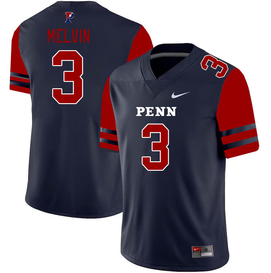 Men-Youth #3 Jonathan Melvin Penn-Quakers 2023 College Football Jerseys Stitched-Blue